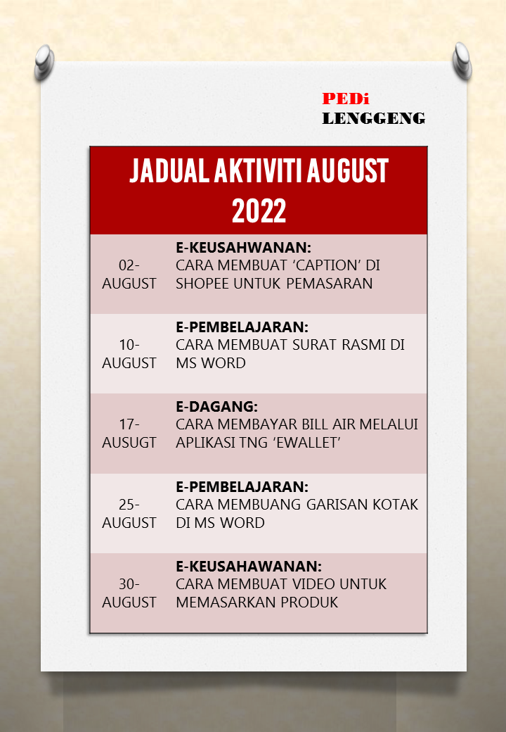 JADUAL AKTIVITI AUGUST 2022